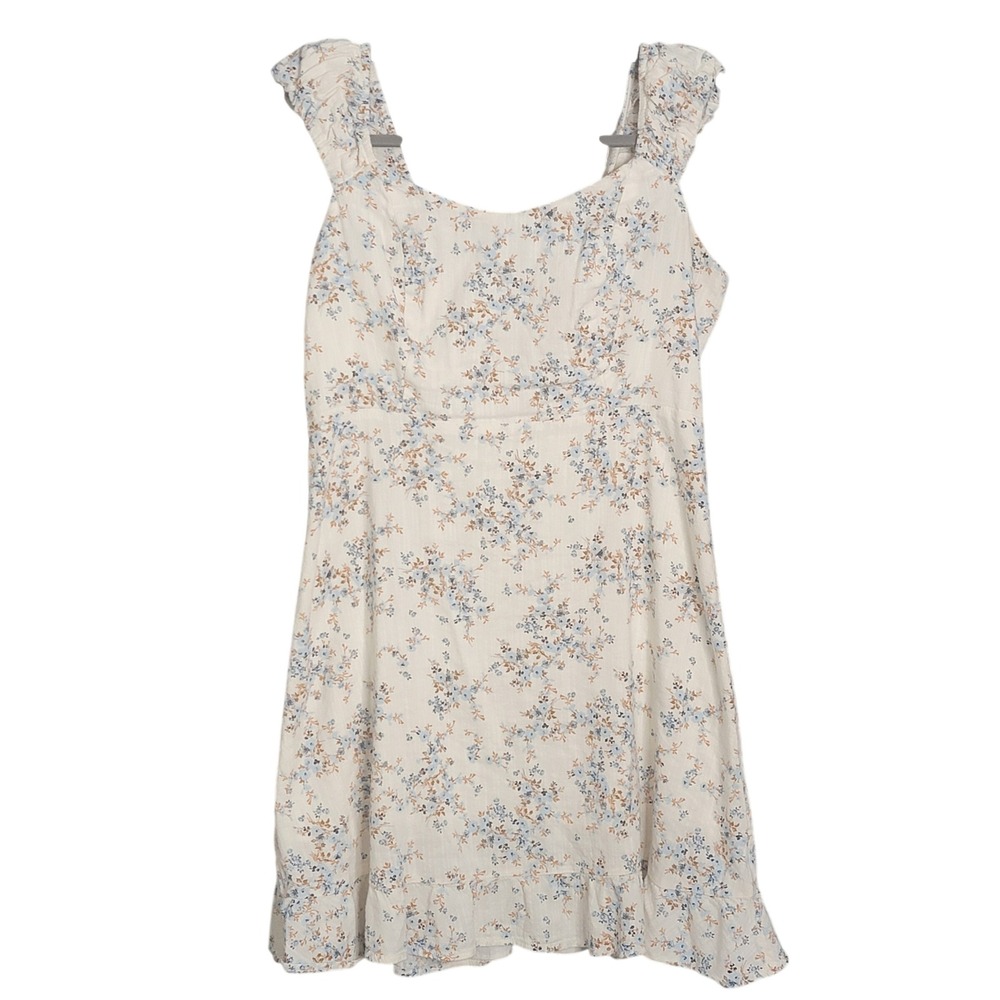 Patrons of Peace Mini Dress S White Floral Ruffle Hem‎ Smocked Back Cottagecore